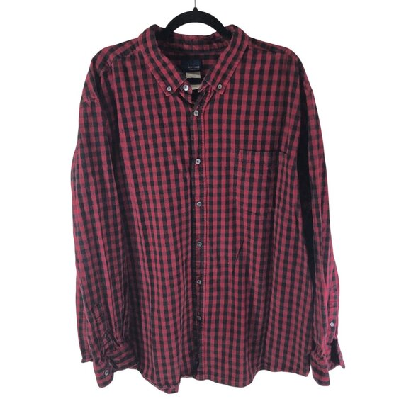 Basic Editions Mens Shirt Modern Fit Heavy Cotton Plaid Red Black 3XLT - Picture 1 of 3